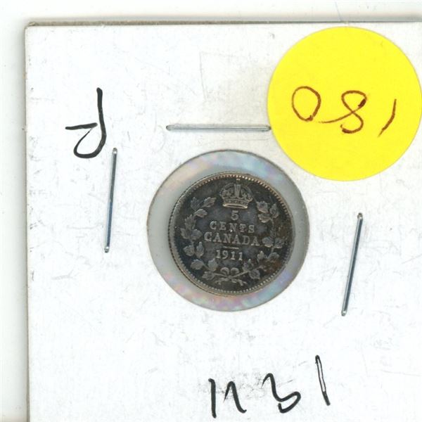 1911 Canada Silver 5 cent Coin