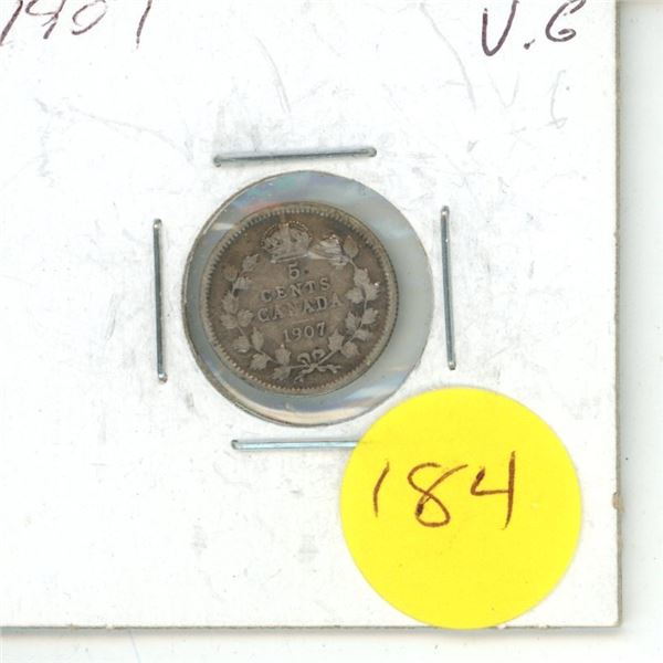 1907 Canada Silver 5 cent Coin