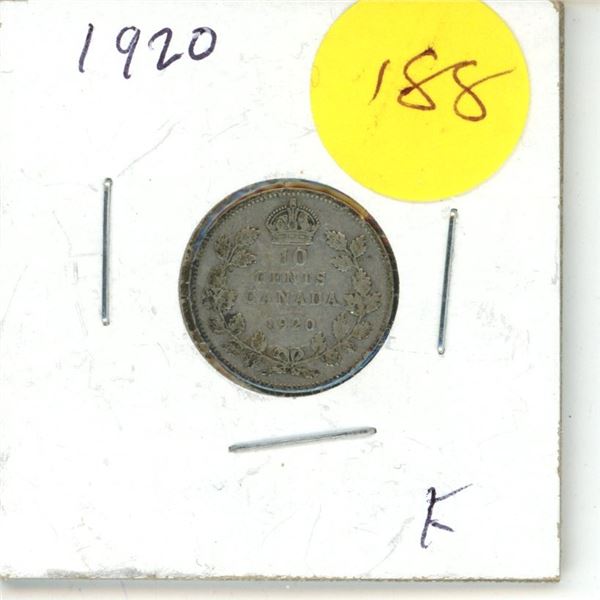 1920 Canada Silver 10 cent Coin