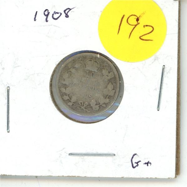 1908 Canada Silver 10 cent Coin