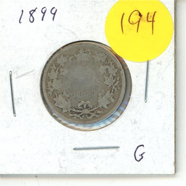 1899 Canada Silver 25 cent Coin