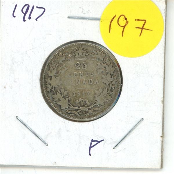 1917 Canada Silver 25 cent Coin