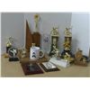 Image 1 : bowling, curling, and hockey trophies + two cups