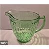 Image 1 : Green depression glass water/milk pitcher - 5 1/2 inches tall, no damage