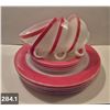 Image 1 : Pyrex - Flamingo Pink Coral milk glass, 4 cups & saucers, 4 10" dinner plates