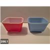 Image 1 : Pyrex - 2 refrigerator jars, no lids, blue delphite and red, excellent condition