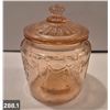 Image 1 : Miniature Pink Glass covered Biscuit Jar w/lid, no damage