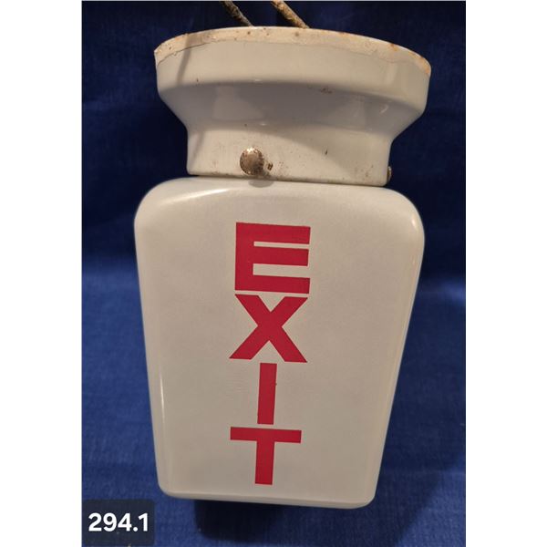 Vintage glass "EXIT" globe, with original fixture/holder