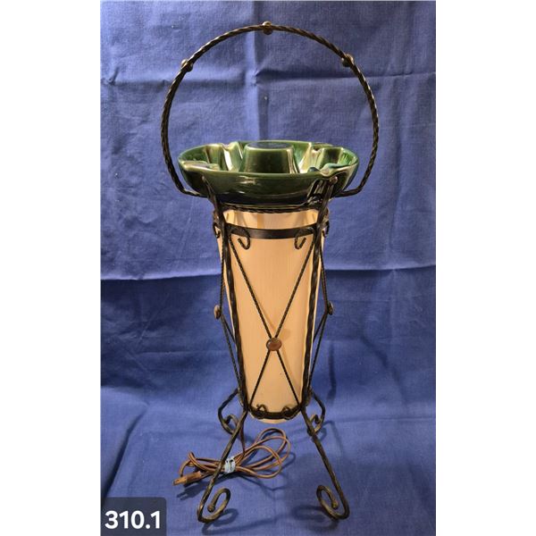 MCM Fiberglass and Wrought Iron Lamp, ashtray - great condition