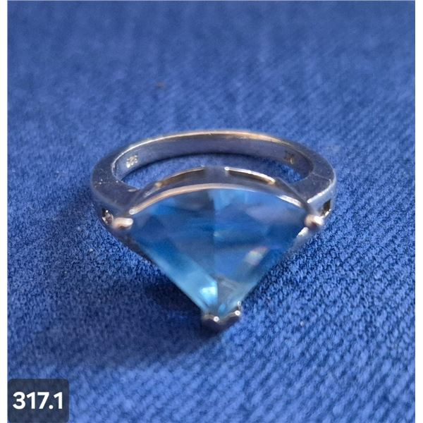 Woman's Sterling Silver size 7 - topaz and 3 small diamonds, marked MT, for either Montana Silversmi