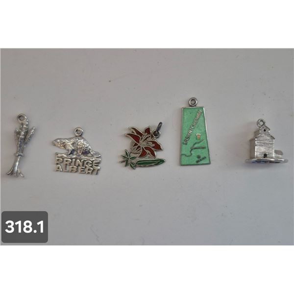 Group #1 - 5 Sterling Silver Charms, all marked