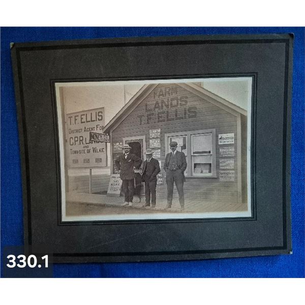 Early Original 1900s photo - Wilkie SK., CPR Lands Building, showing old advertising signs on front 