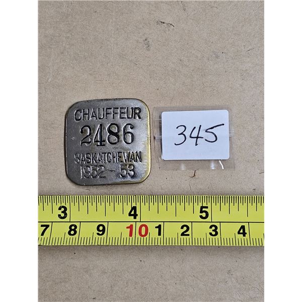 1952-1953 Saskatchewn Chauffeur badge #2486