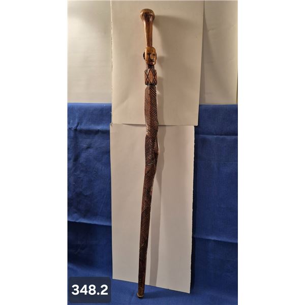 Early Folk Art hand-carved walking stick - nice patina and wear