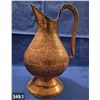 Image 1 : Large hand-chased solid copper pitcher, rivetted, very detailed, 12 1/2 inches tall