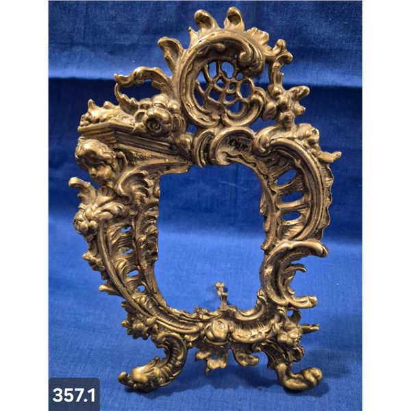 Victorian ornate cast, solid brass, easel-type picture frame