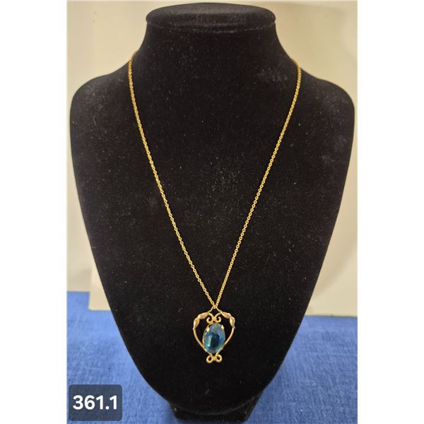 1930s Gold-Filled pendant necklace with blue stone (unknown) and chain