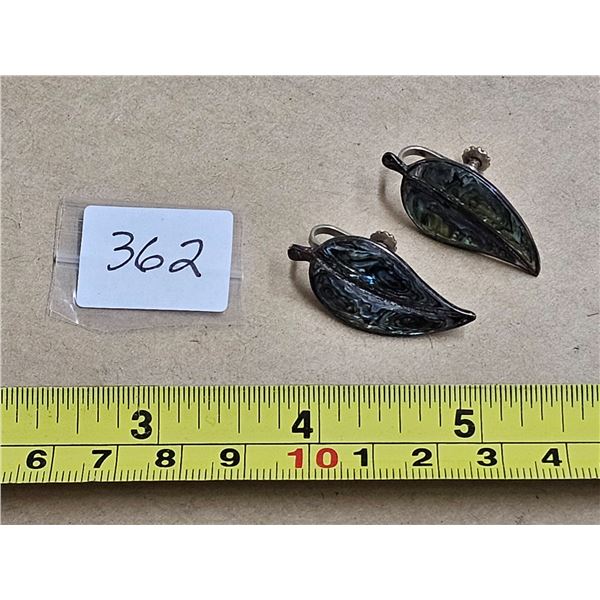 Vintage "Sterling" Silver Earrings (marked) Mexico with inlaid abalone shell