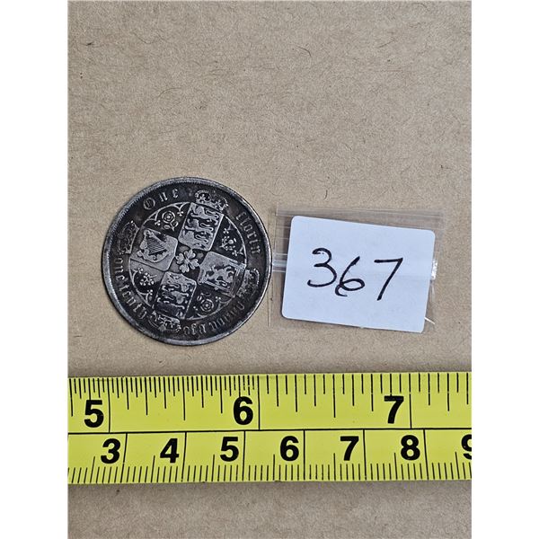 925 (Sterling) Silver 1870 (marked in Roman Numerals) British Florin, 2-shilling coin (.34 ounces)