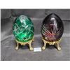 Image 1 : Pair #2 of Bohemian cut glass eggs on 24k gold-plated stands