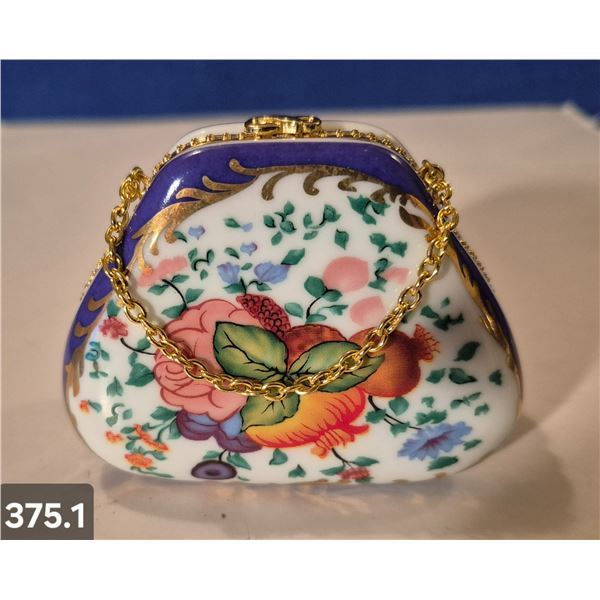 #1 - Hand-decorated Miniature porcelain handbag, 24k gold-plated trim