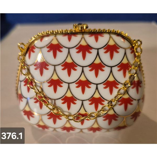 #2 - Hand-decorated Miniature porcelain handbag, 24k gold-plated trim