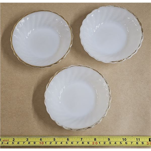 (3) Vintage White w/ Gold Trim Anchor Dessert Bowls