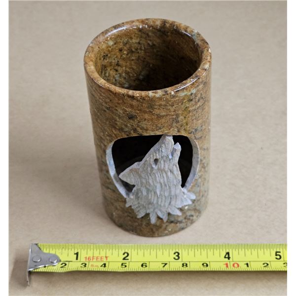 Stone Wolf Carving Holder by “DES”