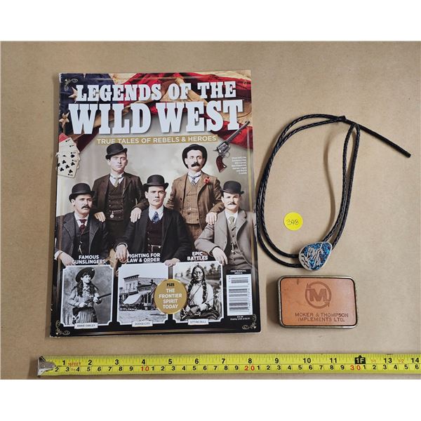 Moker & Thompson Belt Buckle, Western Style Tie, “Legends of the Wild West” Magazi