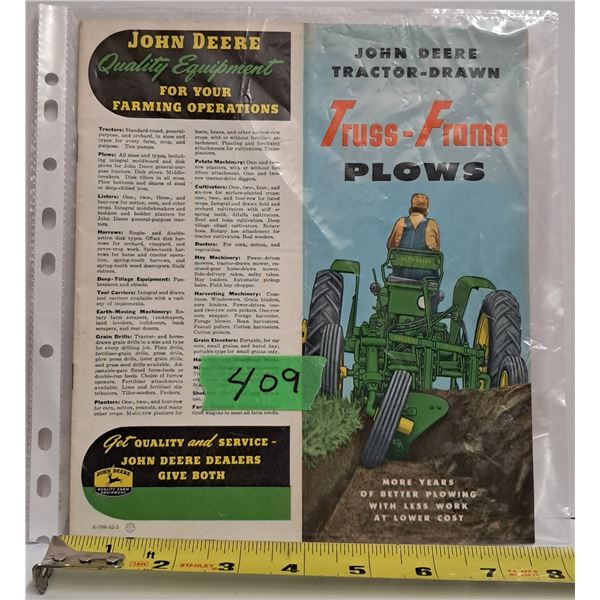 john deere tractor - drawn truss - frame plows brochure A-788-52-5 (very good condition)