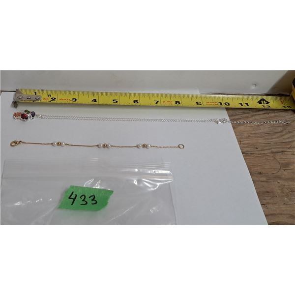 multi colored stone necklace, pearl bracelet