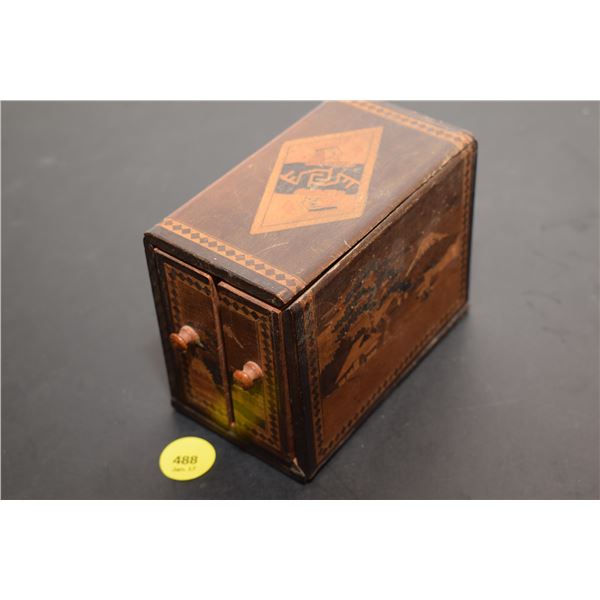 Very Old Inlaid Wood Playing Cards Holder