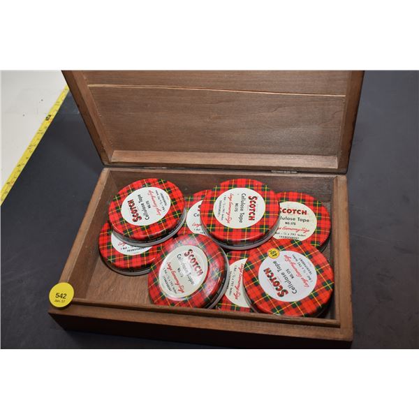 Antique Intarsia Wooden Box (as is), Tape Tins