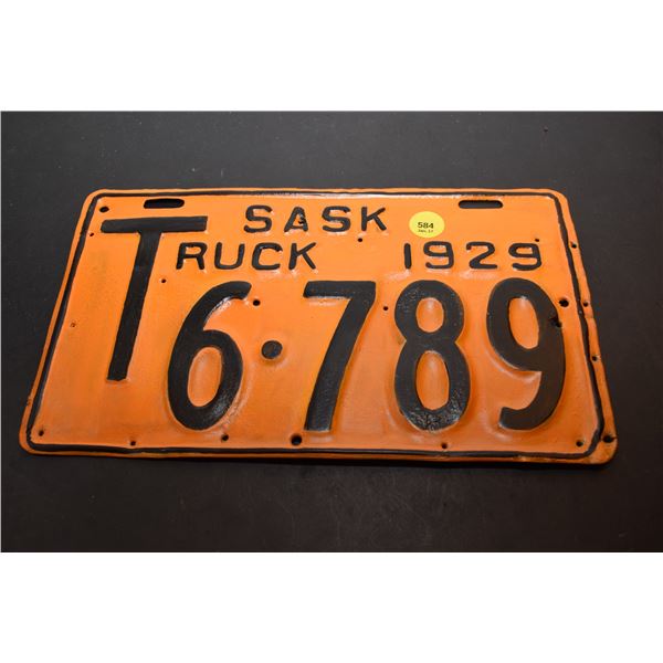 1929 Saskatchewan Truck Licence Plate - Repaint