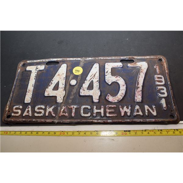 1931 Saskatchewan Truck Licence Plate