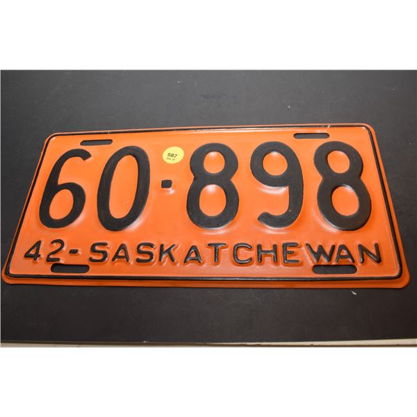 1942 Saskatchewan Truck Licence Plate - Repaint