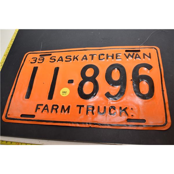 1939 Saskatchewan Truck Licence Plate - Repaint