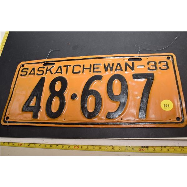 1933 Saskatchewan Truck Licence Plate - Repaint