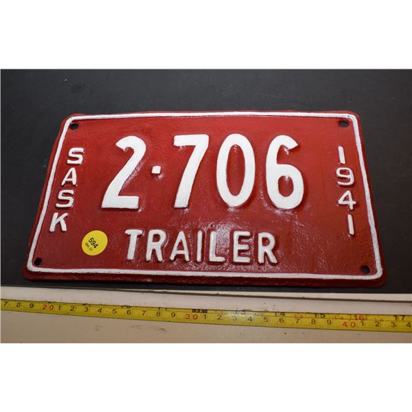 1941 Saskatchewan Trailer Licence Plate – Repaint