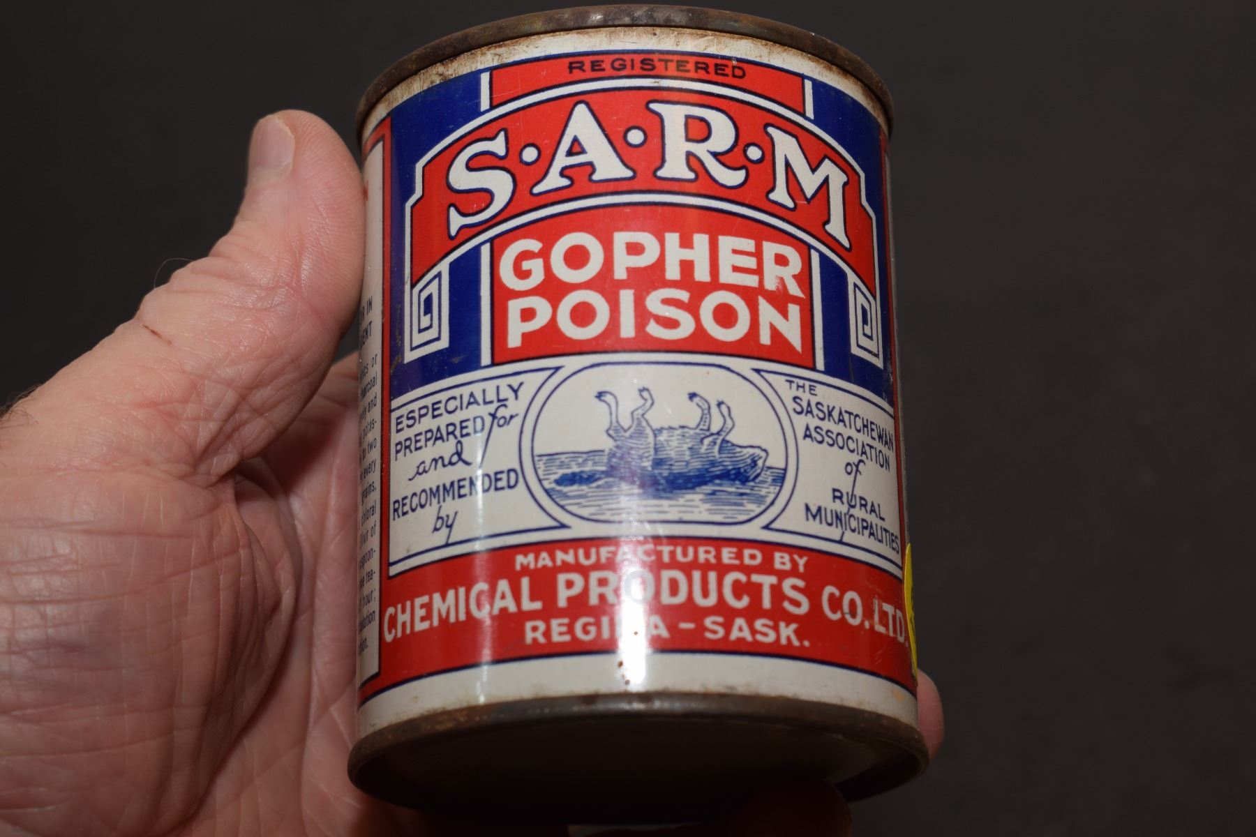 Gopher Poison Sign Regina Sask Gopher Poison Tin - Schmalz Auctions