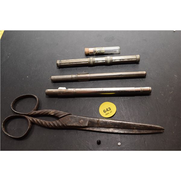 Antique Scissors, Thermometer, Pencil