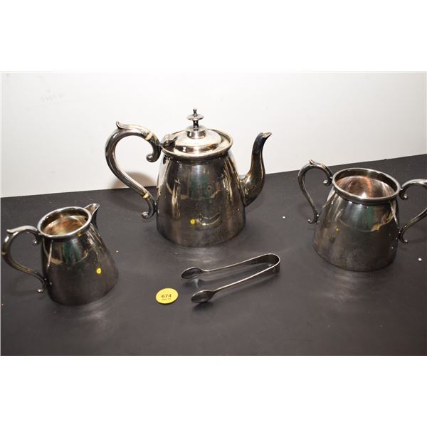 EPNS Tea Set inc. Sterling Silver Sugar Tongs - tongs are 14g