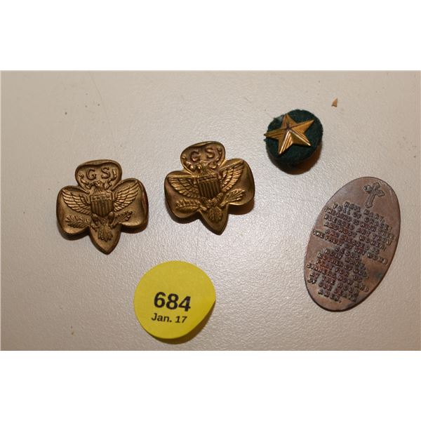1940’s Girl Scout Pins, Expanded Hail Mary Penny