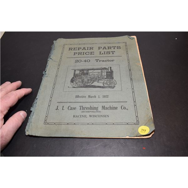 1922 Case 20-40 Tractor Parts List