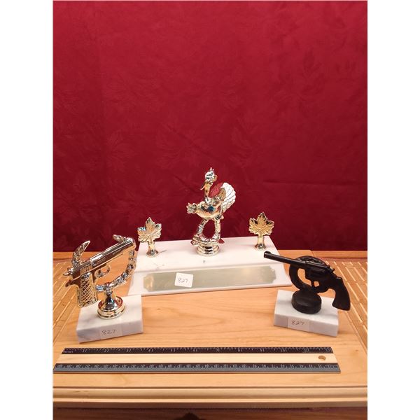 Vintage Trophy Toppers: Turkey, Pistols, Shotgun & Maple Leaves  -  Collection of vintage trophy fig