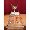Image 1 : Vintage Victory Trophy Topper & Graduation Plaques Set  - Lot includes gold winged victory figure on