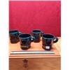 Image 1 : Set of 4 Vintage Dark Blue Ceramic Mugs  - Four matching vintage dark blue glazed ceramic mugs with 