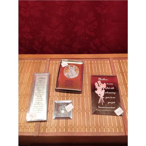 Sentimental Mother & Baptism Plaques Collection- Four framed keepsakes: two heartfelt "Mother" poems