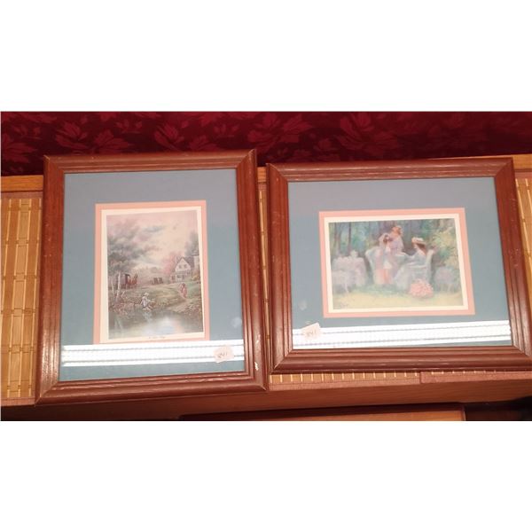 Pair of Vintage Framed Decorative Prints: Pastoral Elegance- This charming pair of matching framed p