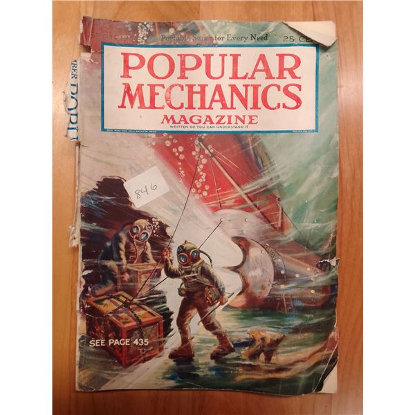 Popular Mechanics Sept 1925: Underwater Treasure Diver & Sunken Ship Adventure Cover - This Septembe